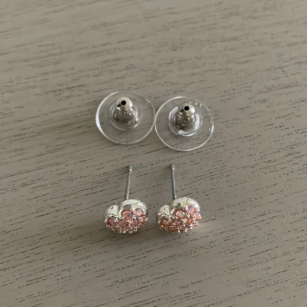 Pink Crystal Heart Stud Earrings